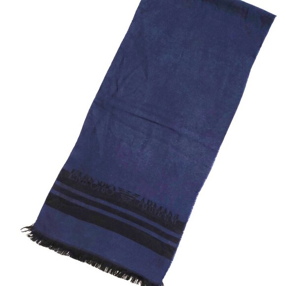EMPORIO ARMANI Designer Vintage Black & Blue Reversible Stripe Scarf